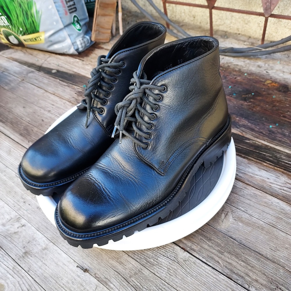 Gordon Rush Boots Men 39 8 1/2 US Chukka Boots Black Leather Lace Up Ankle Italy